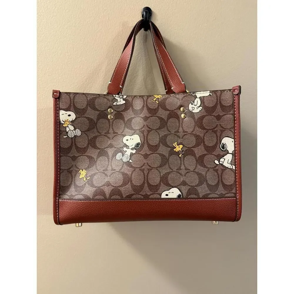 Coach Brown & Red Snoopy Signature Canvas Tote